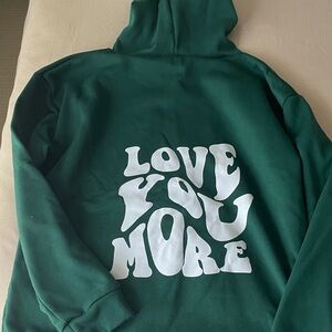 SHEIN Green Hoodie with White 'Love You More' Print